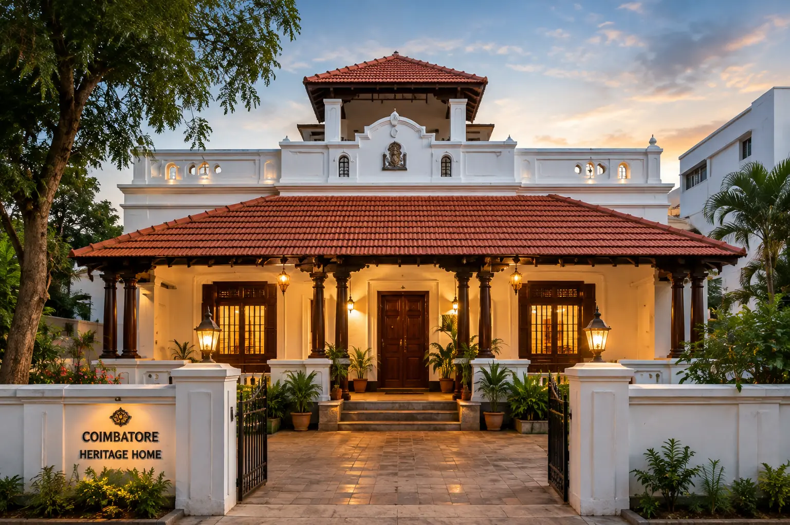 A beautiful Coimbatore heritage home showcasing traditional South Indian architecture. Coimbatore heritage home with traditional South Indian architecture