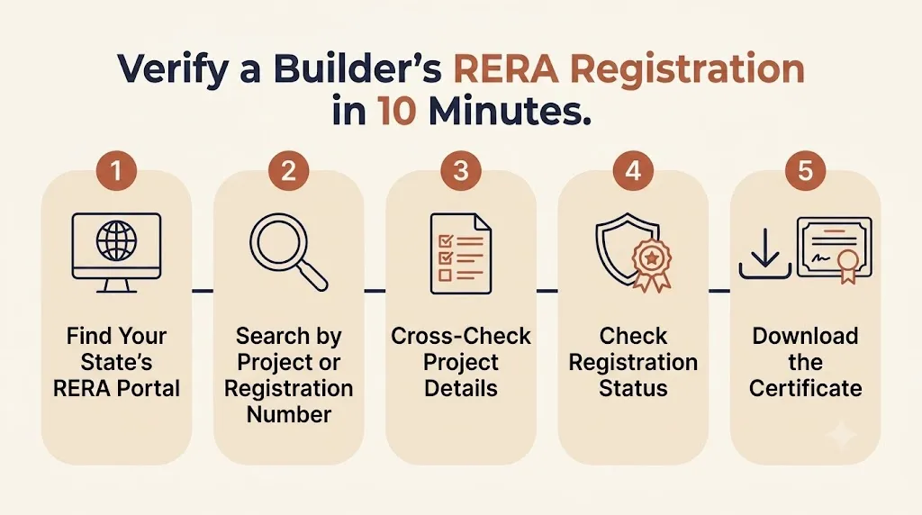RERA registration check steps to verify a builder before buying